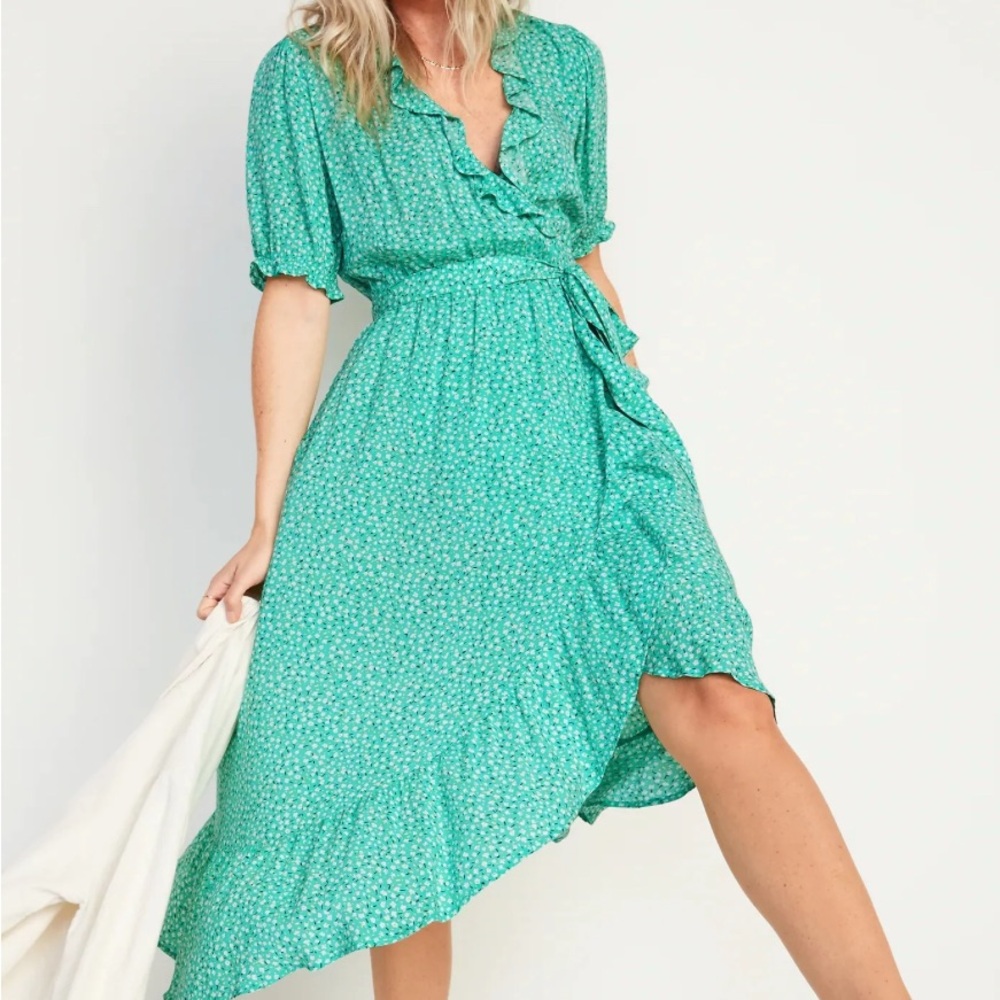 Old Navy Green Floral High Low Wrap Dress XXL